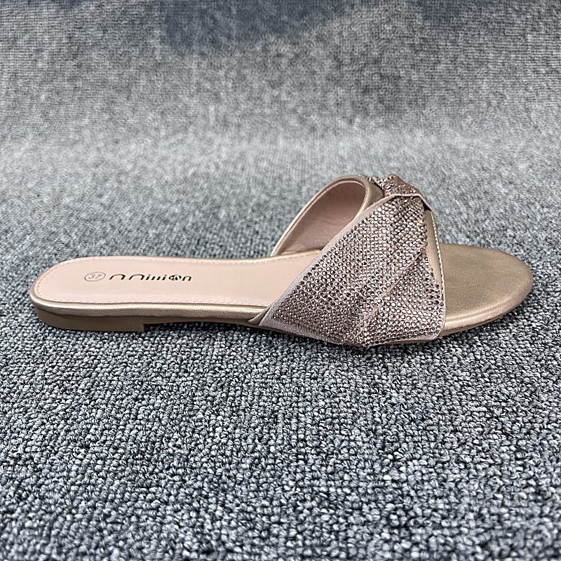Customize Outdoor bling rhinestones slides slippers for Women luxury flat slides Ladies Women Flat Sandals