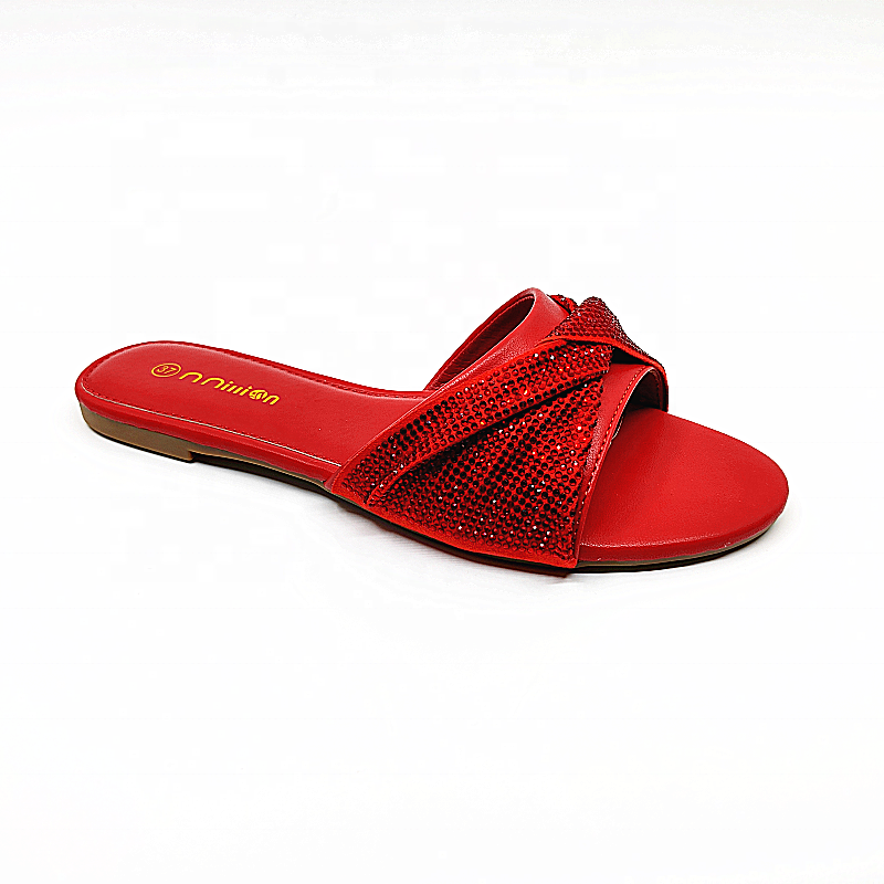 Customize Outdoor bling rhinestones slides slippers for Women luxury flat slides Ladies Women Flat Sandals