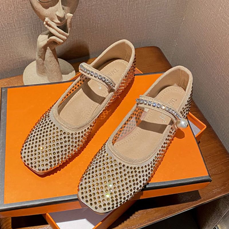 Classic Style Closed Toe Rhinestone Women's Sandals Work Ballerina Flat Shoes for Women