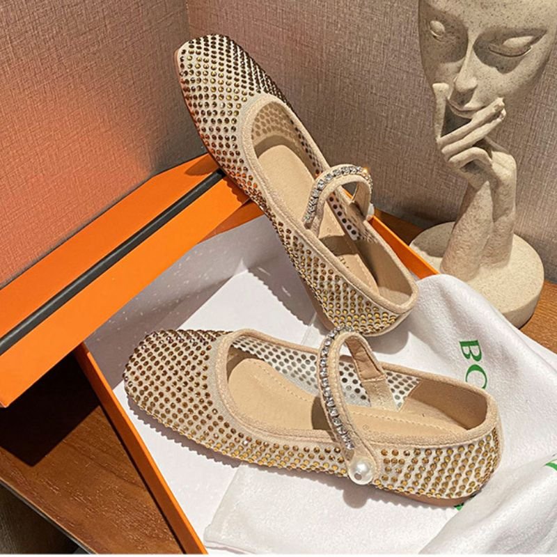 Classic Style Closed Toe Rhinestone Women's Sandals Work Ballerina Flat Shoes for Women
