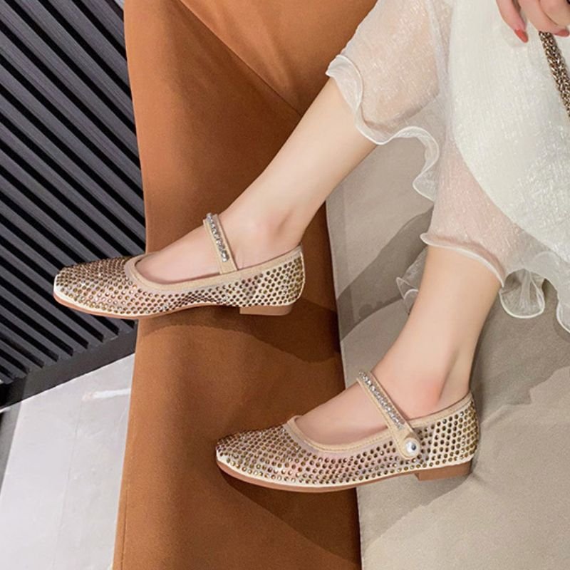 Classic Style Closed Toe Rhinestone Women's Sandals Work Ballerina Flat Shoes for Women