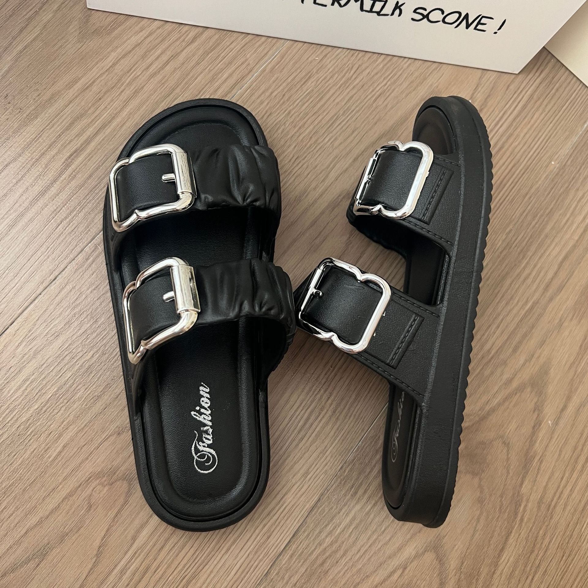 Platform slippers Korean casual women's buckle hipster lazy beach half drag Roman with skirt summer