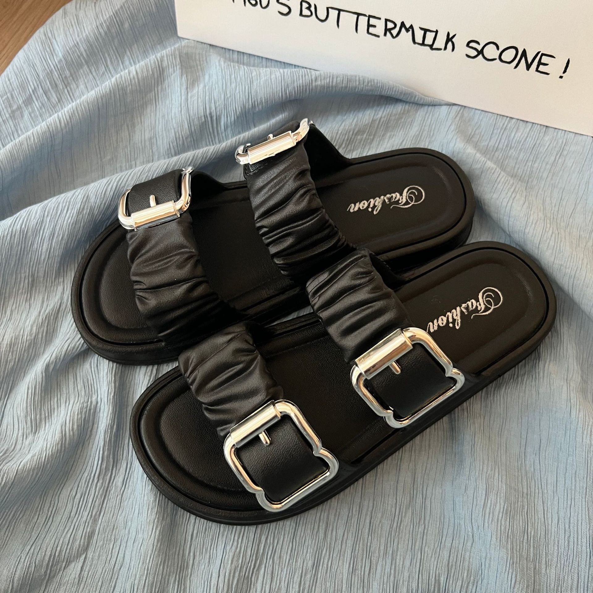 Platform slippers Korean casual women's buckle hipster lazy beach half drag Roman with skirt summer