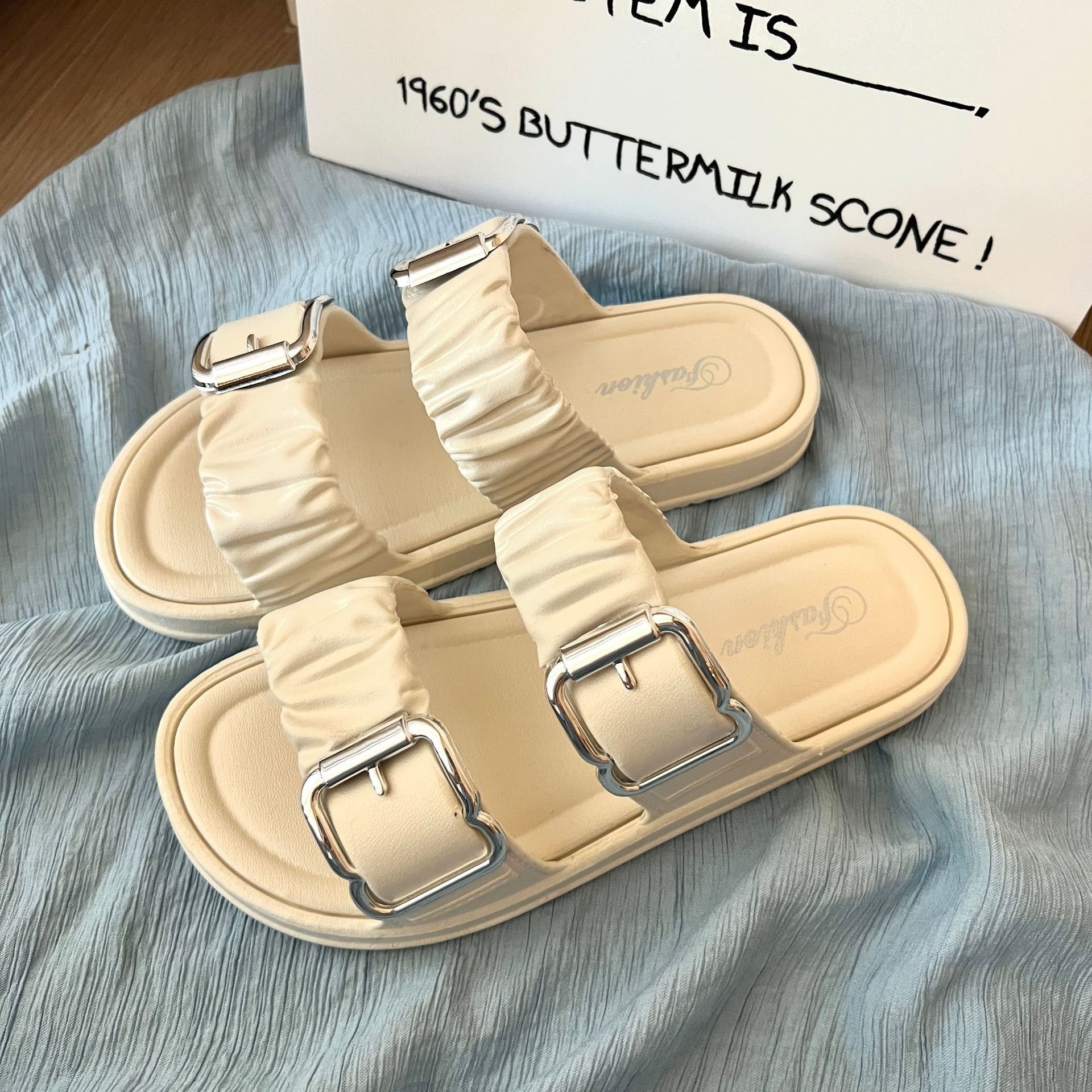Platform slippers Korean casual women's buckle hipster lazy beach half drag Roman with skirt summer