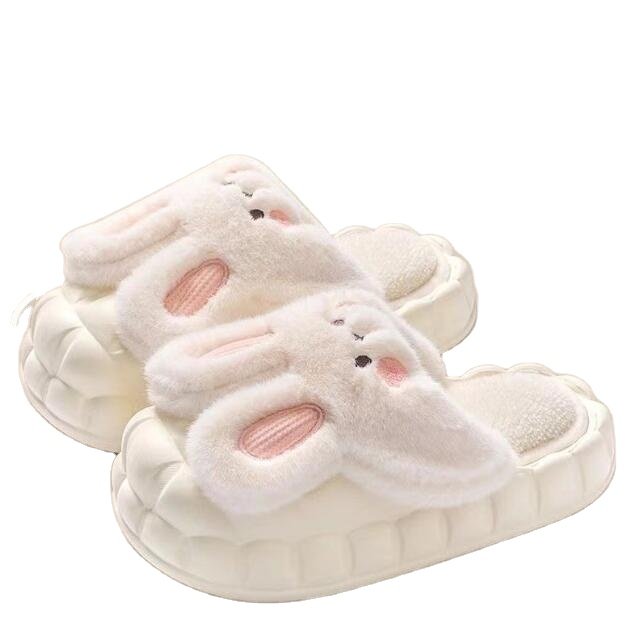 Women's Winter Cotton Slippers Kawaii Rabbit Design Fashionable New Thick Bottom Anti-Slip Shoes Recyclable PVC EVA Warm Plush