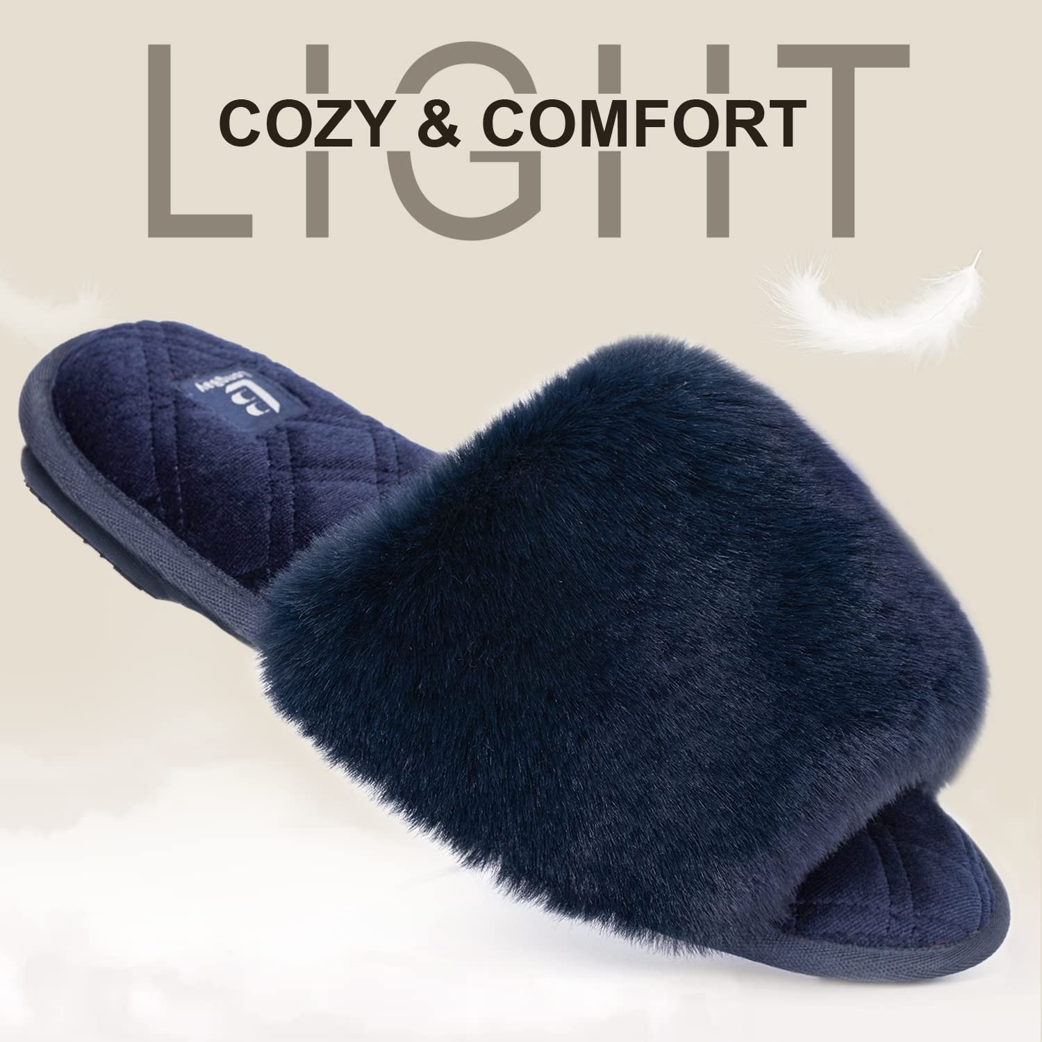 Hot Sale Womens Fuzzy Faux Fur Memory Foam Cozy Flat Spa Slide Slippers Comfy Open Toe Winter Home Indoor House Slippers 2024