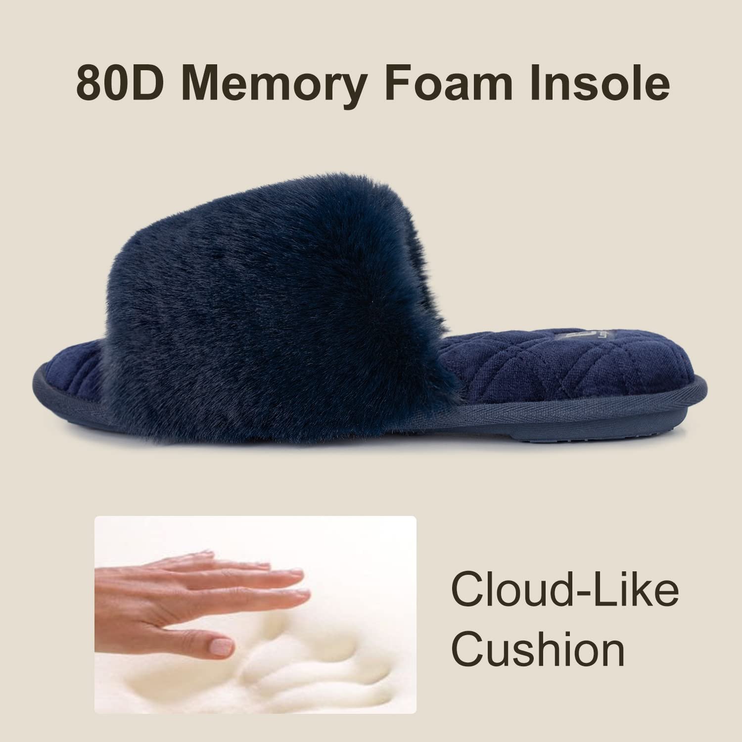 Hot Sale Womens Fuzzy Faux Fur Memory Foam Cozy Flat Spa Slide Slippers Comfy Open Toe Winter Home Indoor House Slippers 2024