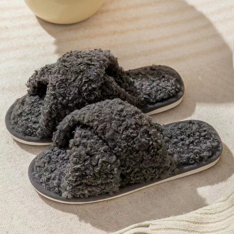 Soft and Cozy Fur Women's Home Slippers Cross Non-slip Slides Slippers Indoor Outdoor open toe warm home slippers