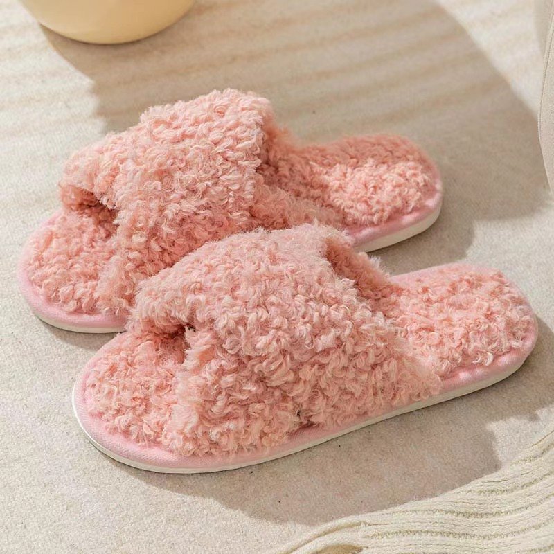 Soft and Cozy Fur Women's Home Slippers Cross Non-slip Slides Slippers Indoor Outdoor open toe warm home slippers