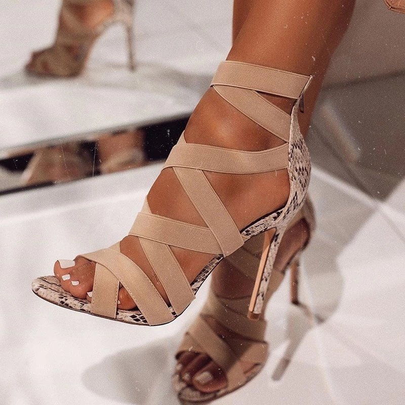 New Arrivals Sandals Women's Summer Ultra High Heel Elastic Bag Heel Zipper Up Sexy High Heel Sandals
