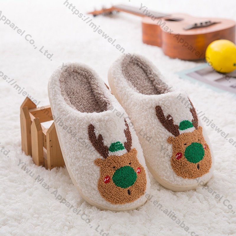 slippers sneaker outdoor fur TPR smile concha embroidered fluffy cozy fuzzy Christmas moose slippers for women