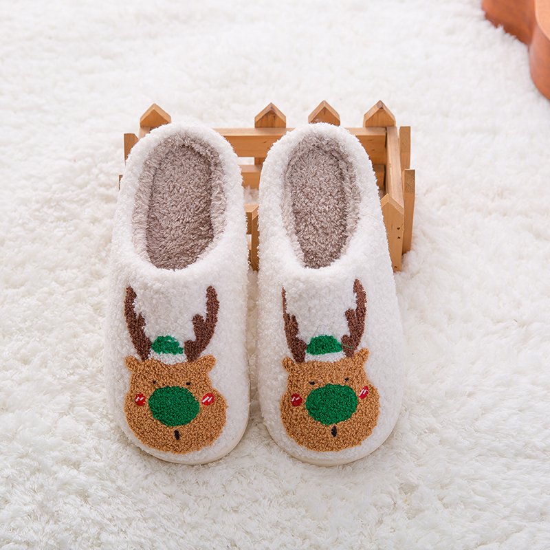 slippers sneaker outdoor fur TPR smile concha embroidered fluffy cozy fuzzy Christmas moose slippers for women