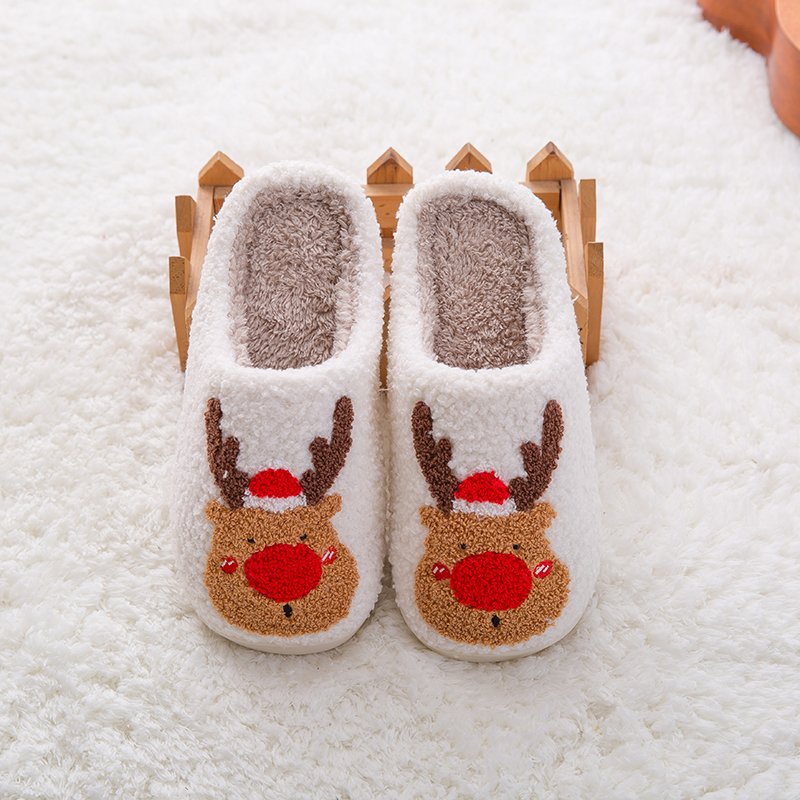 slippers sneaker outdoor fur TPR smile concha embroidered fluffy cozy fuzzy Christmas moose slippers for women