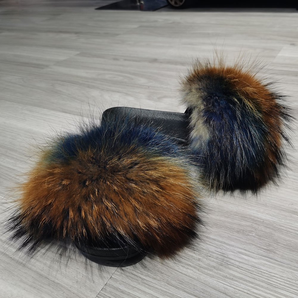2023 New Real Fashion Full Fox Skin Fur For Slippers Women Slide Slipper