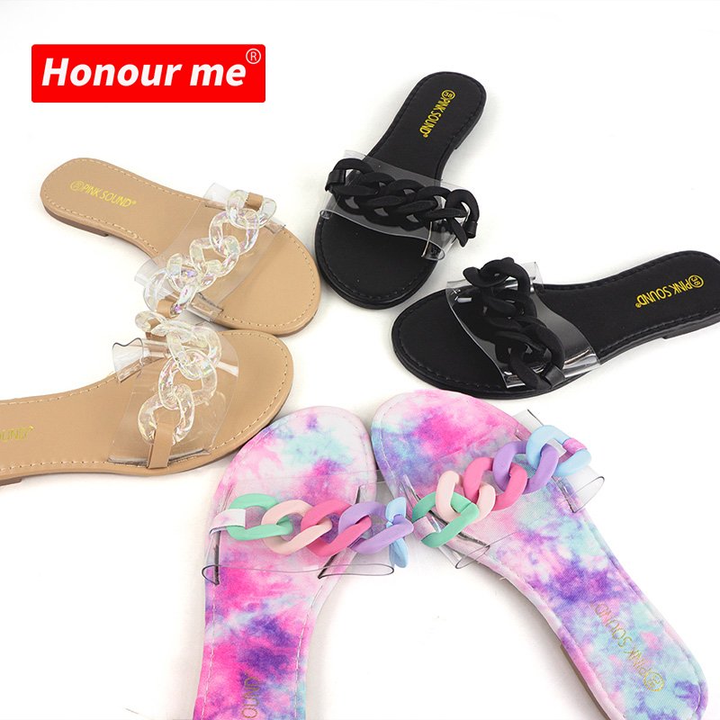Ladies sandal 2024 Wholesale women's sandals PVC plastic Clears Casual Shoes slides fancy chain slippers ladies summer sandals