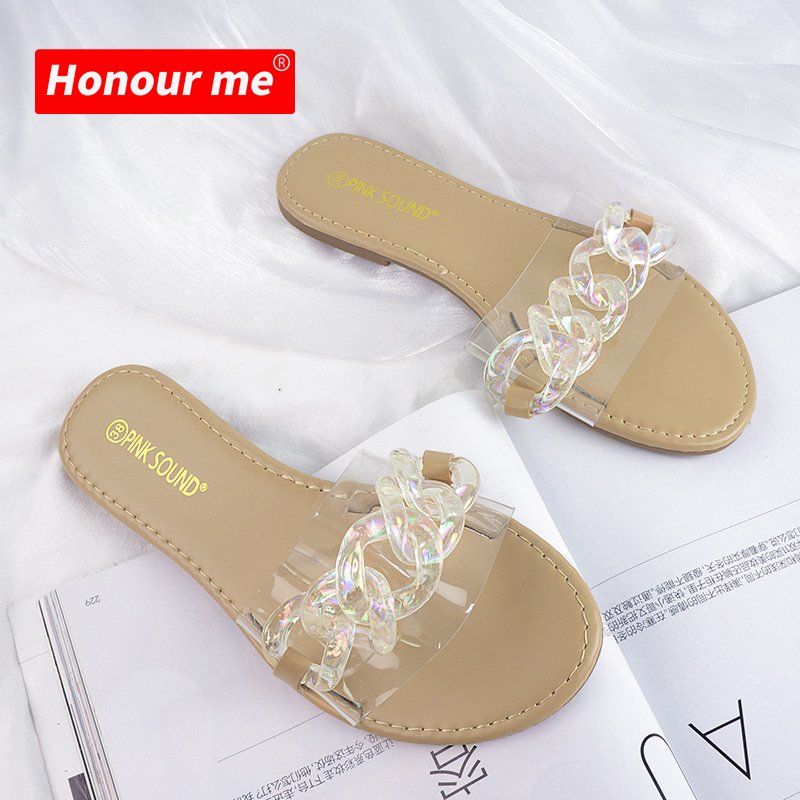 Ladies sandal 2024 Wholesale women's sandals PVC plastic Clears Casual Shoes slides fancy chain slippers ladies summer sandals