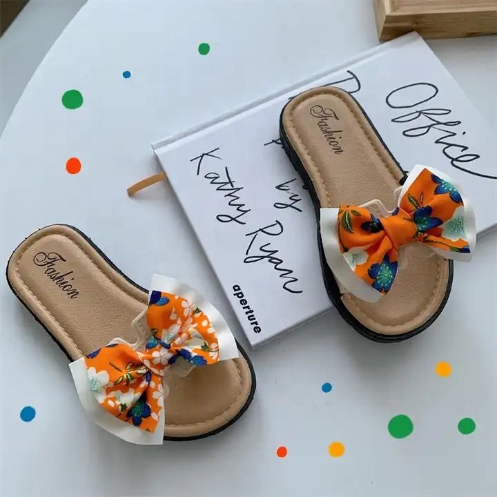 2024 High Quality Girls Kids Slippers Home Outside Wear Non Slip Fashion Indoor Cute Bow Children's Slide Slippers