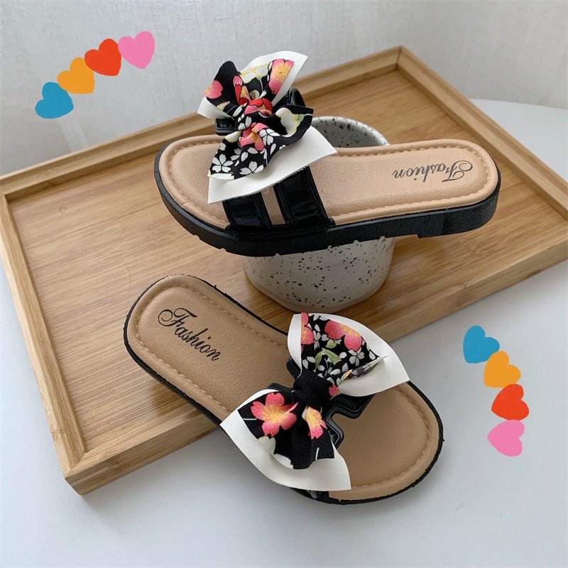2024 High Quality Girls Kids Slippers Home Outside Wear Non Slip Fashion Indoor Cute Bow Children's Slide Slippers