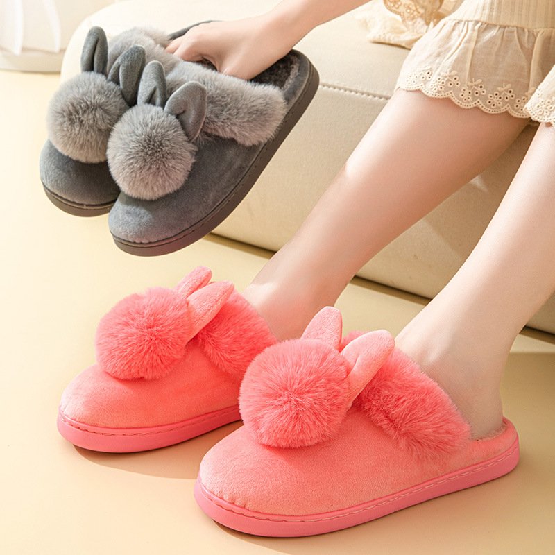 Long Ears Single Ball Men And Women Couples Winter Warm Wooden Floor Thickening Indoor Luxury home Cotton Warm pillow slippers