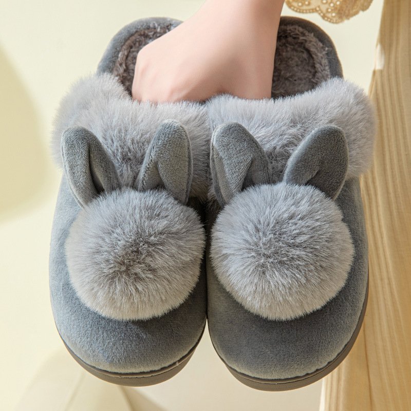 Long Ears Single Ball Men And Women Couples Winter Warm Wooden Floor Thickening Indoor Luxury home Cotton Warm pillow slippers