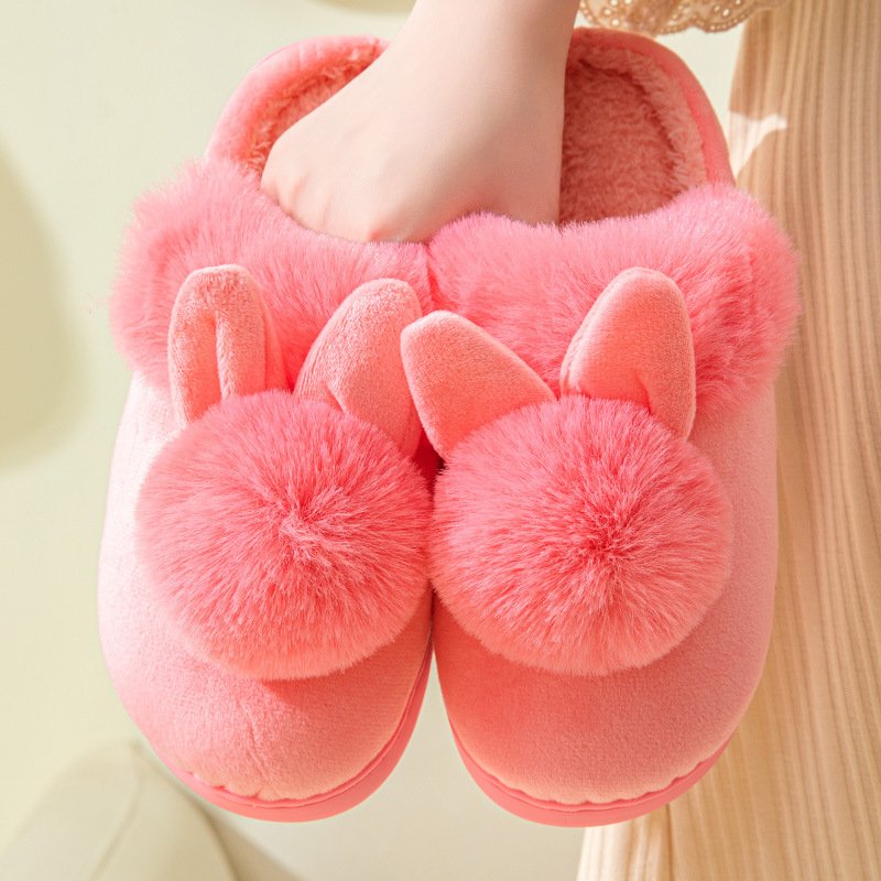 Long Ears Single Ball Men And Women Couples Winter Warm Wooden Floor Thickening Indoor Luxury home Cotton Warm pillow slippers