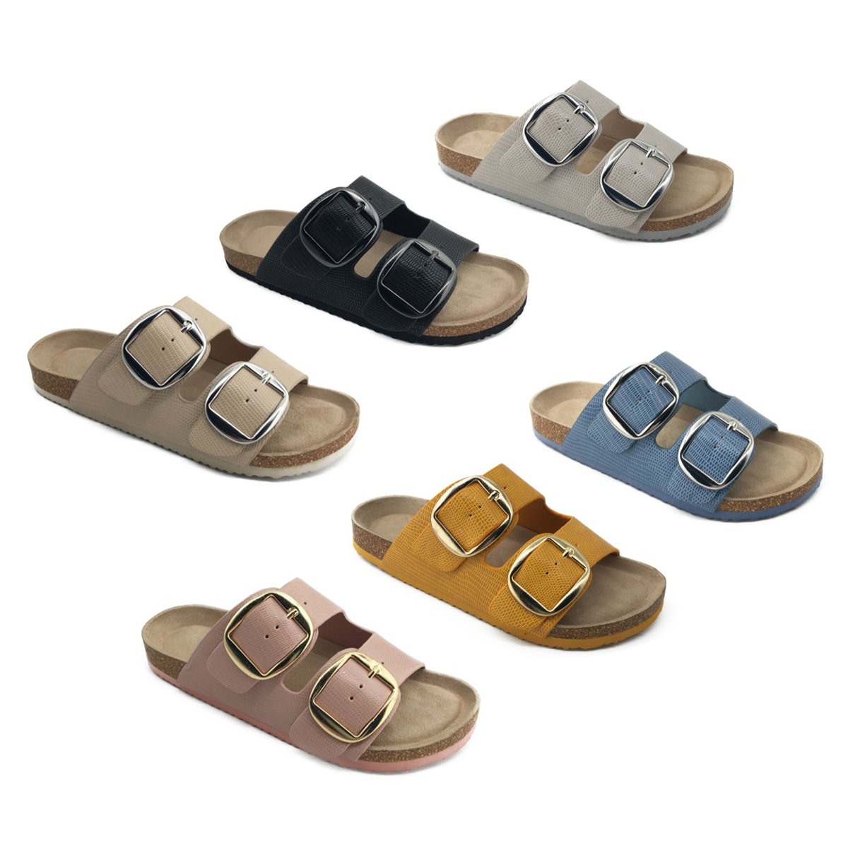 Custom Beach Toe Leather Slides Cork Slippers Women Sandals Casual Slip on Slides Shoes EVA PU Microfiber Outdoor Slippers