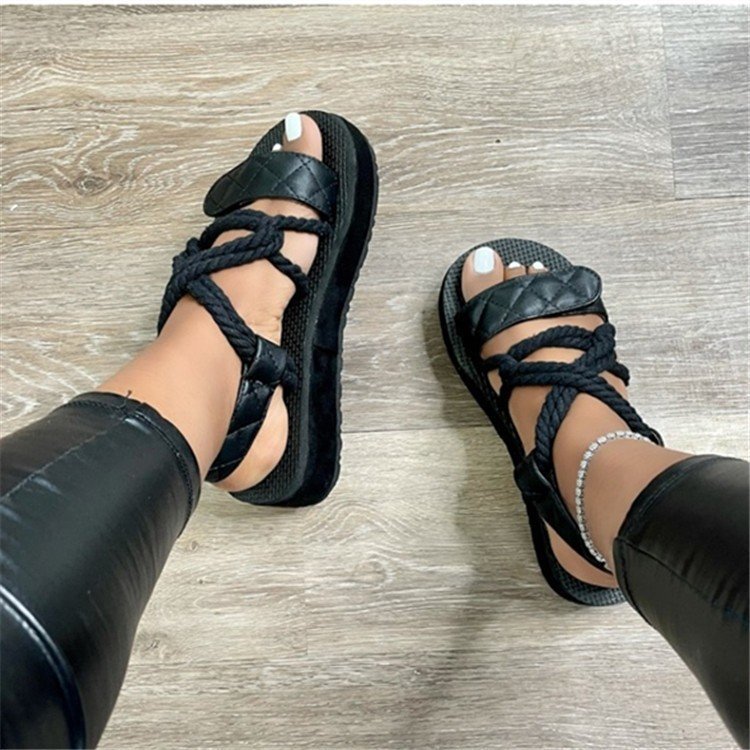 Fashion Summer Beach Open Toe Wedges Sandals Comfortable Round Toe Cross Straps Ladies Sandals Platform Women Slides Slippers