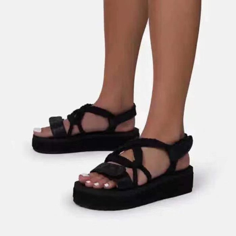 Fashion Summer Beach Open Toe Wedges Sandals Comfortable Round Toe Cross Straps Ladies Sandals Platform Women Slides Slippers