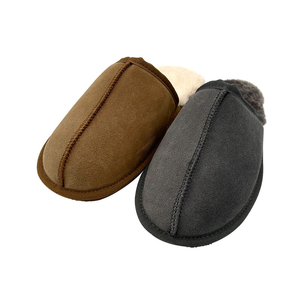 Men's Wool Slippers Indoor Outdoor Warm Non-Slip Rubber Sole Comfortable Slip-on Warm Fuzzy Sheepskin Slippers