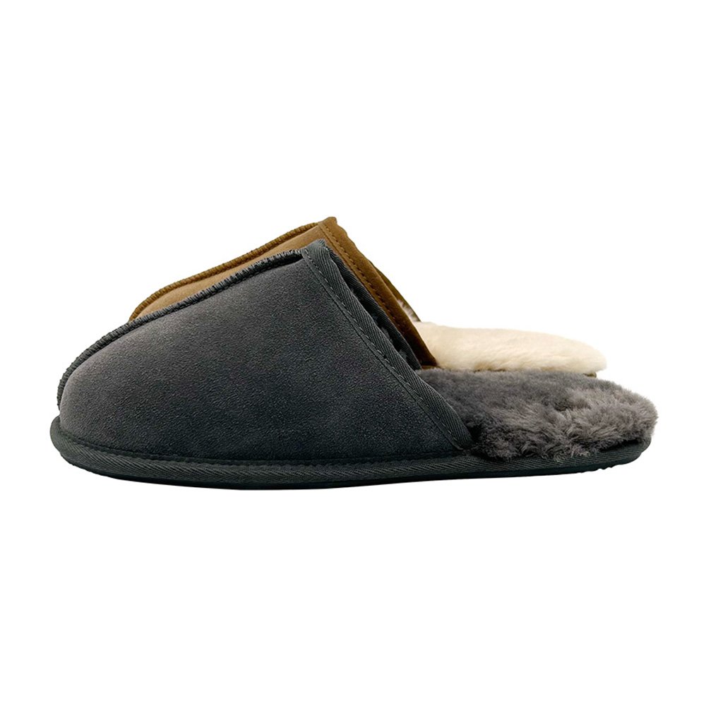 Men's Wool Slippers Indoor Outdoor Warm Non-Slip Rubber Sole Comfortable Slip-on Warm Fuzzy Sheepskin Slippers