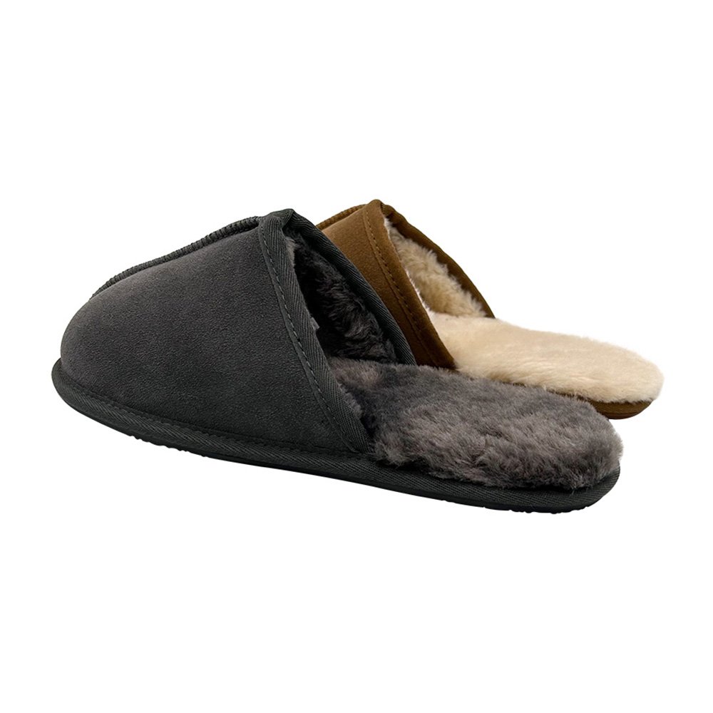 Men's Wool Slippers Indoor Outdoor Warm Non-Slip Rubber Sole Comfortable Slip-on Warm Fuzzy Sheepskin Slippers