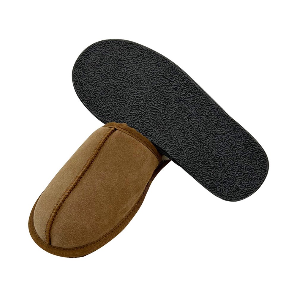 Men's Wool Slippers Indoor Outdoor Warm Non-Slip Rubber Sole Comfortable Slip-on Warm Fuzzy Sheepskin Slippers