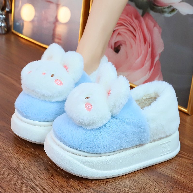 Cotton cute Soft Plush Toys Girls Slipper Winter Indoor Outdoor Two-Wear Warm Cotton Slippers Thick Bottom Eva Dung Slippers