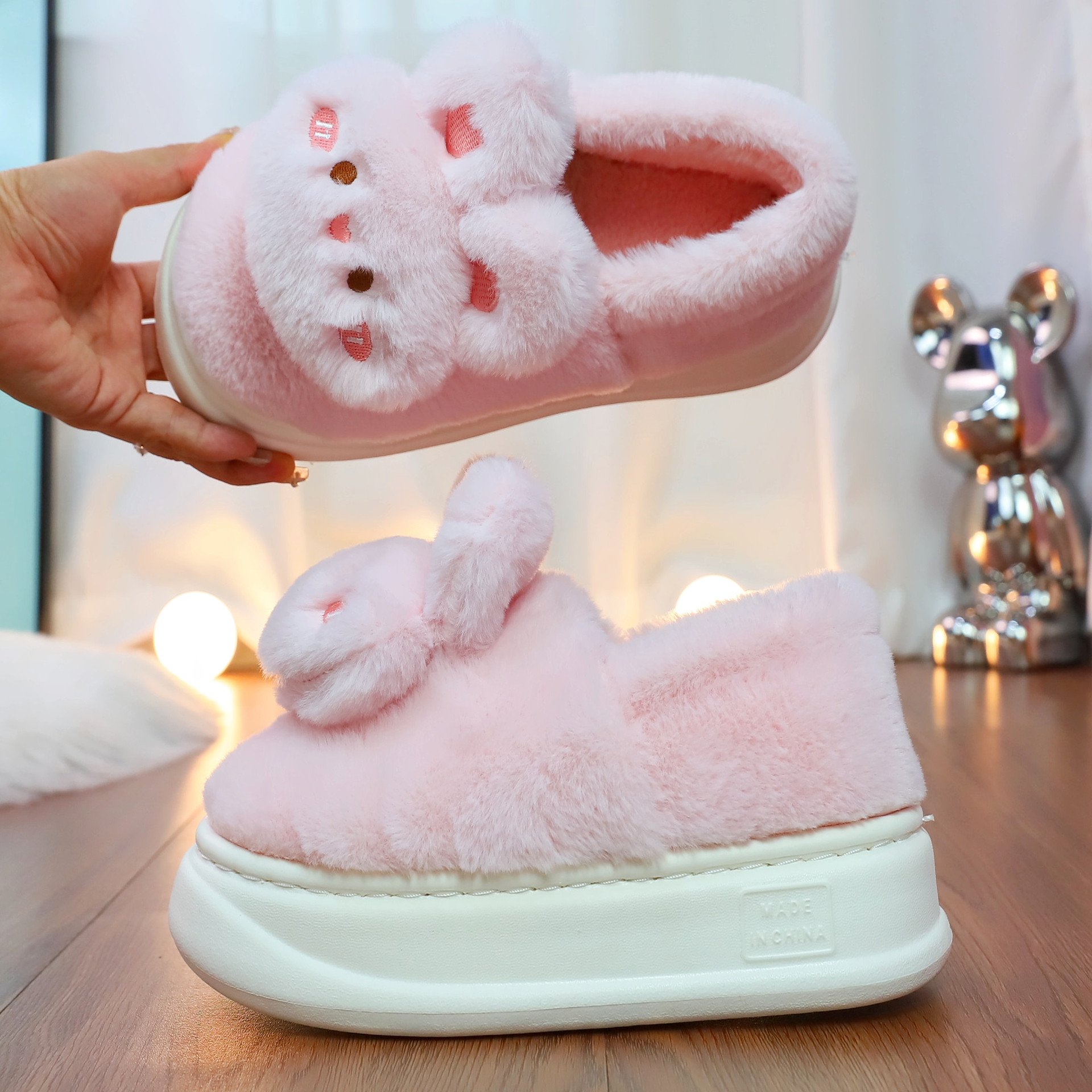 Cotton cute Soft Plush Toys Girls Slipper Winter Indoor Outdoor Two-Wear Warm Cotton Slippers Thick Bottom Eva Dung Slippers