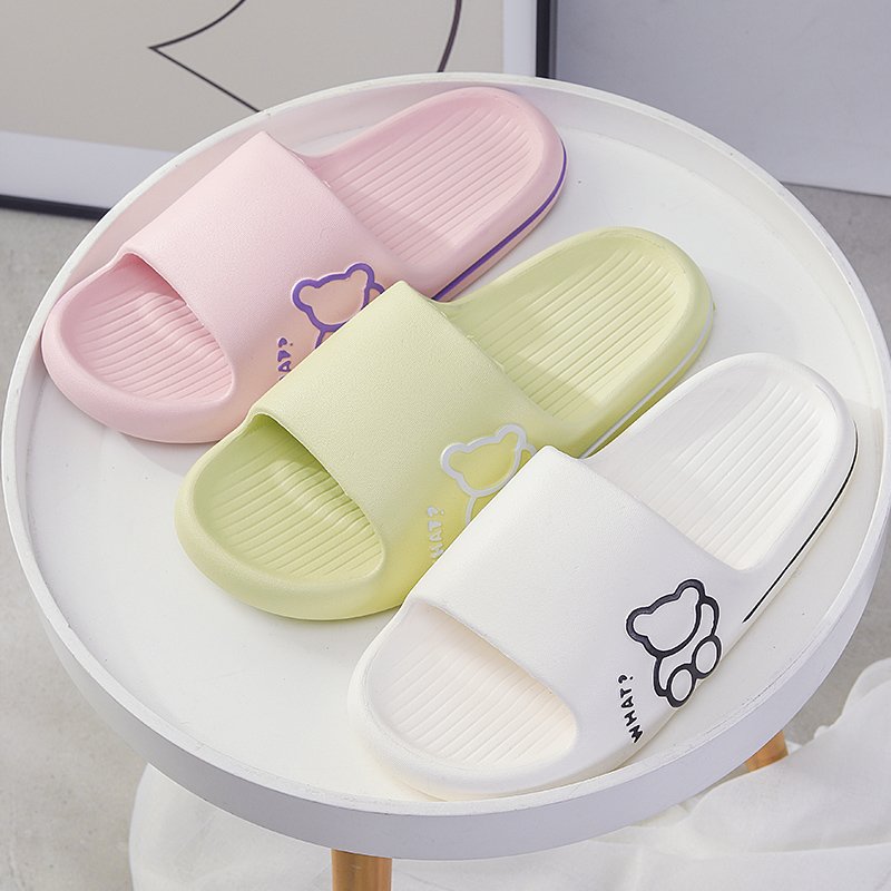 Waterproof oem cartoon bear super soft lady home open toe cozy cloud house bathroom hotel slides slippers custom unisex