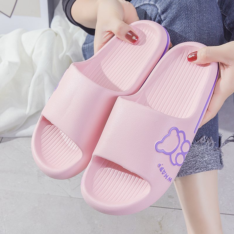 Waterproof oem cartoon bear super soft lady home open toe cozy cloud house bathroom hotel slides slippers custom unisex