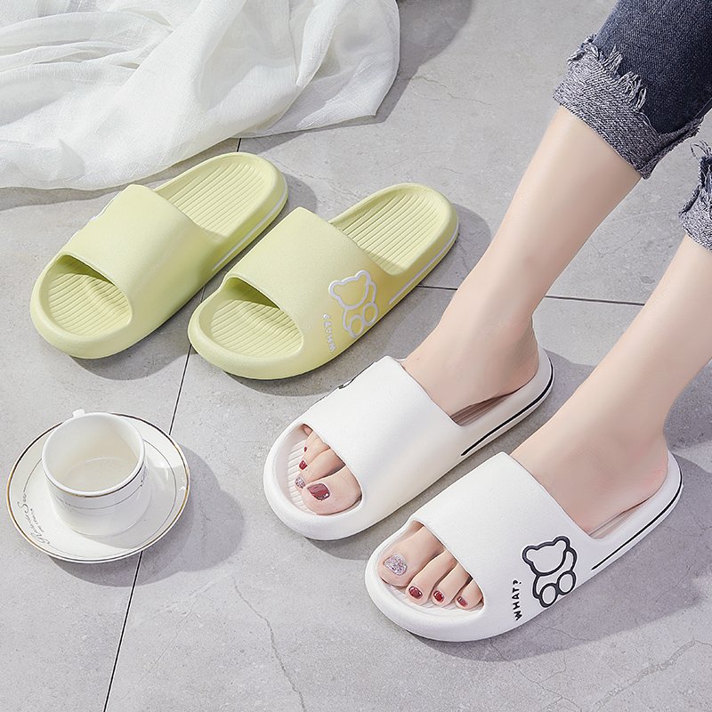 Waterproof oem cartoon bear super soft lady home open toe cozy cloud house bathroom hotel slides slippers custom unisex