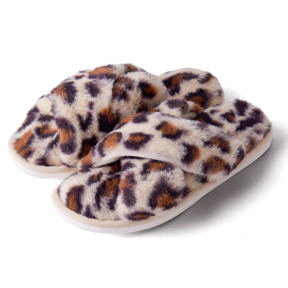 2024 New arrival fluffy home soft plush women fancy slipper Leopard print non-slip warm winter women slides slippers