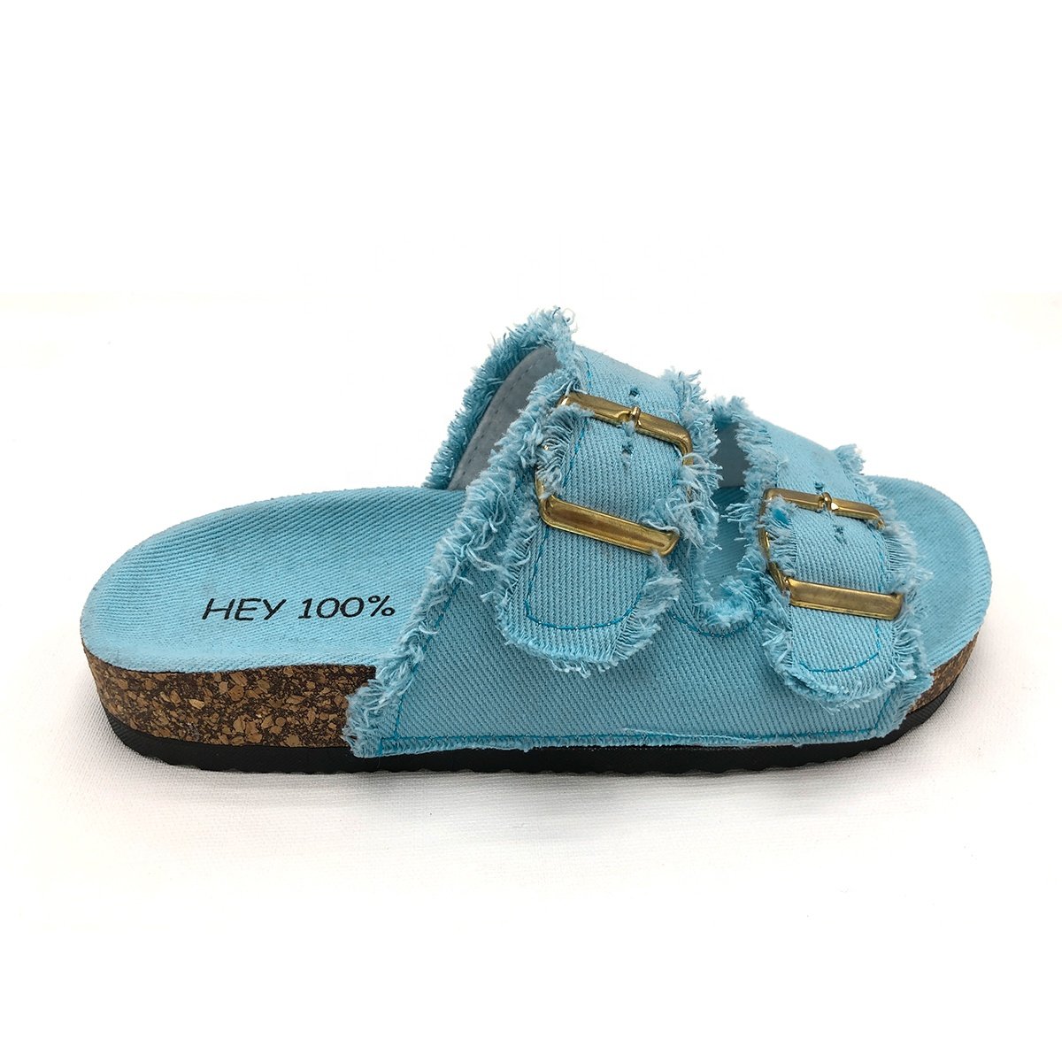 Double Strap Denim Cloth Women's Slides with Double Buckle Linen Cloth Girl's Slipper