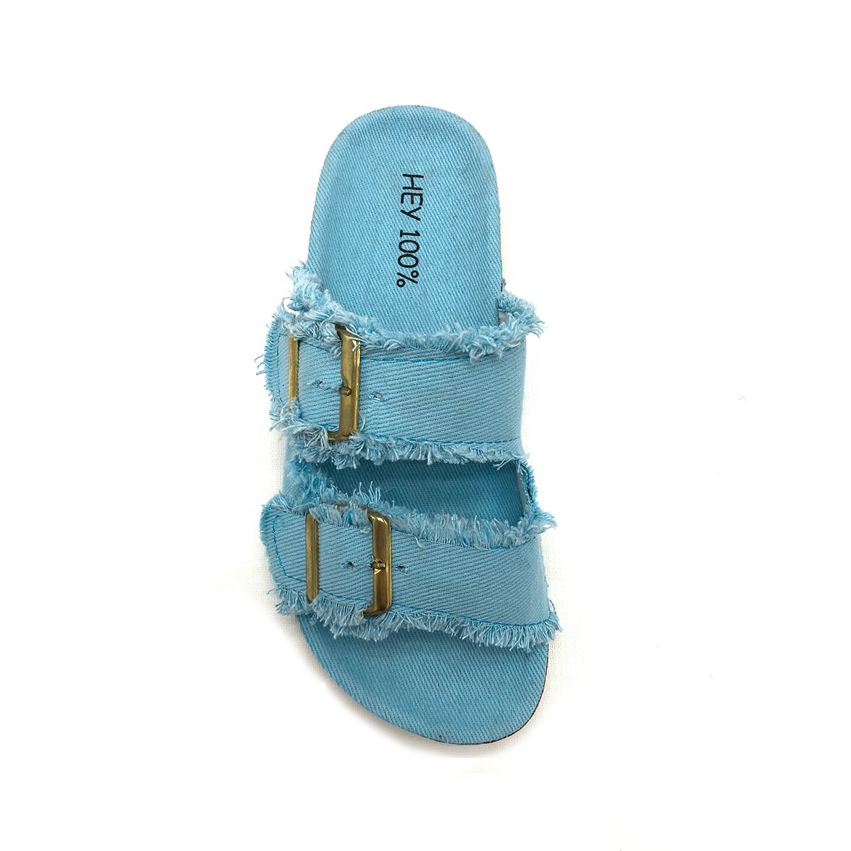 Double Strap Denim Cloth Women's Slides with Double Buckle Linen Cloth Girl's Slipper