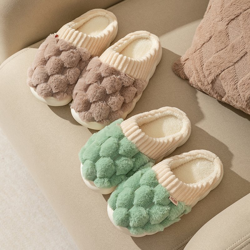 Autumn and winter home with non-slip thick bottom men and women couples home with plush indoor and outdoor cotton slippers