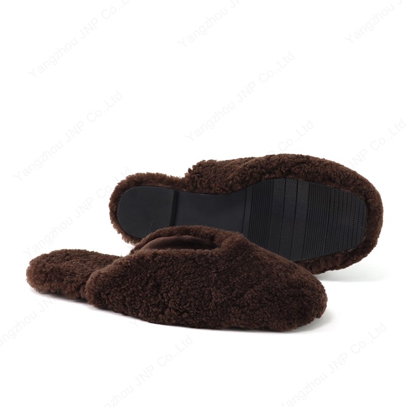 Custom Women's Comfortable Winter Fluffy Plush Fleece House Mules Warm Real Sheepskin Fur Slides Shearling Slippers for Home