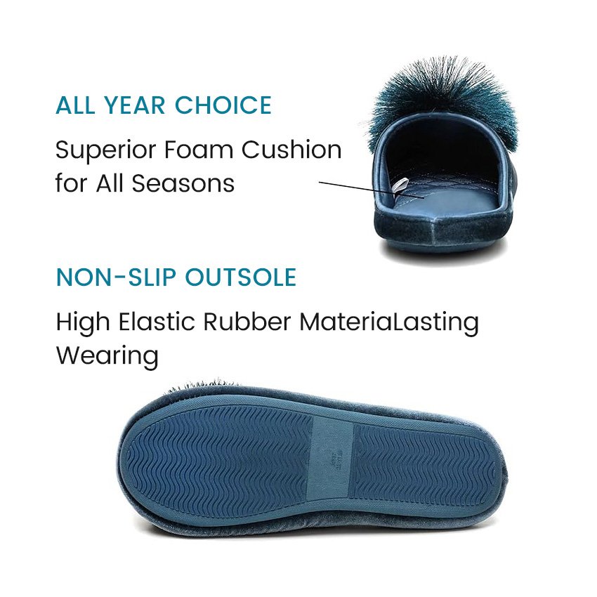 Women's Portable Indoor Bedroom Slippers with Fluffy Pom-pom Sexy Soft House Shoes with TPR Sole Ballet Style Slippers