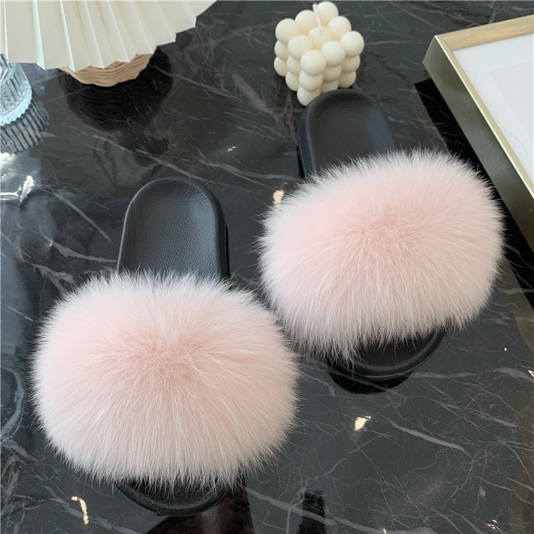 Plush Slippers Women's Outdoor Fashion Real Wool Flat Fur Sandals Soft Bottom Slide Slippers