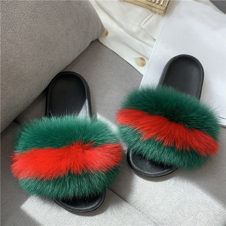 Plush Slippers Women's Outdoor Fashion Real Wool Flat Fur Sandals Soft Bottom Slide Slippers