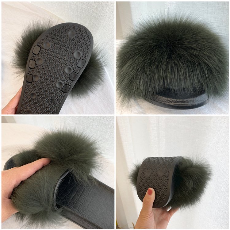 Plush Slippers Women's Outdoor Fashion Real Wool Flat Fur Sandals Soft Bottom Slide Slippers