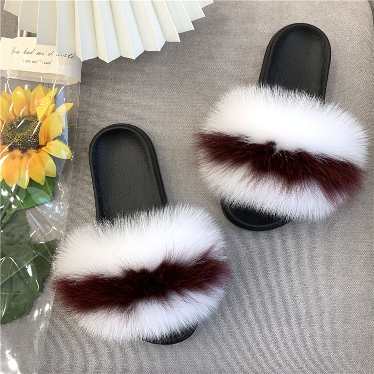 Plush Slippers Women's Outdoor Fashion Real Wool Flat Fur Sandals Soft Bottom Slide Slippers