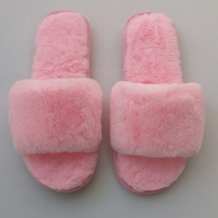 custom Sexy indoor oem logo Pink fur fluffy slides sandals slipper for women