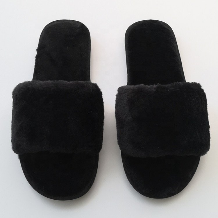 custom Sexy indoor oem logo Pink fur fluffy slides sandals slipper for women
