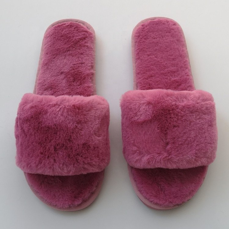 custom Sexy indoor oem logo Pink fur fluffy slides sandals slipper for women